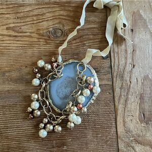 J. Crew Blush Pink & Cream Pearls on Gold Links with Ribbon Tie Necklace
